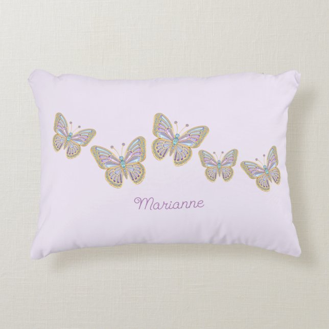 Jewel Butterflies Purple Blue Gold Decorative Cushion (Front)