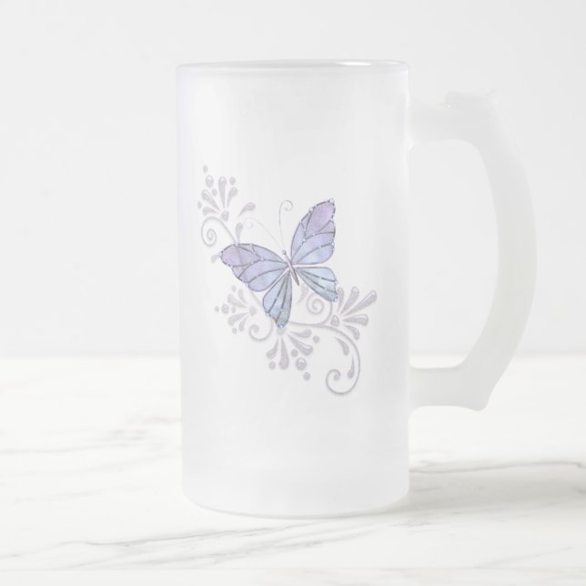 Jewel Butterfly Frosted Glass Beer Mug (Right)