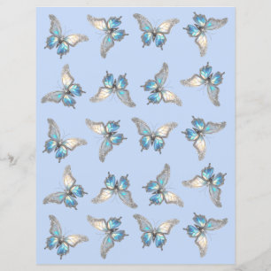 Jewel Butterfly Opal and Silver Scrapbook Paper