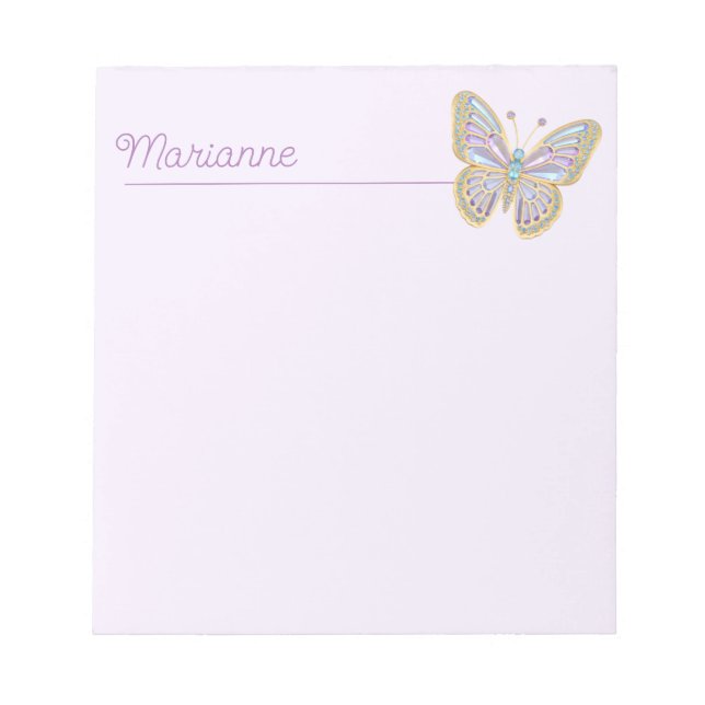 Jewel Butterfly Purple Blue Gold Notepad (Front)