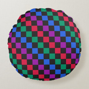 Jewel candy diagonal chequerboard pattern round cushion