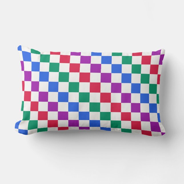 Jewel candy diagonal chequered pattern lumbar cushion (Front)