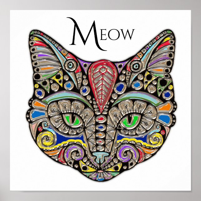 Jewel Cat Colourful Boho Poster (Front)