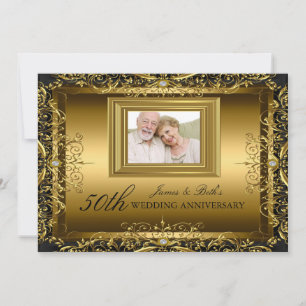 Jewel Damask Gold 50th Wedding Anniversary Invite