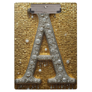Jewel-Encrusted Letter A On Gold Mosaic Background Clipboard