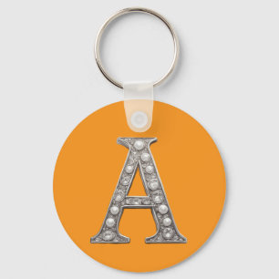 Jewel-Encrusted Letter A On Yellow Background Key Ring
