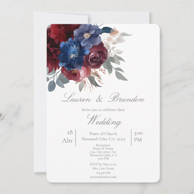 Jewel floral Wedding invitation (Front)