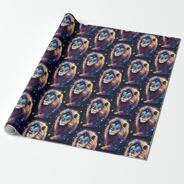 Jewel Galaxy Zodiac Leo Wrapping Paper (Unrolled)