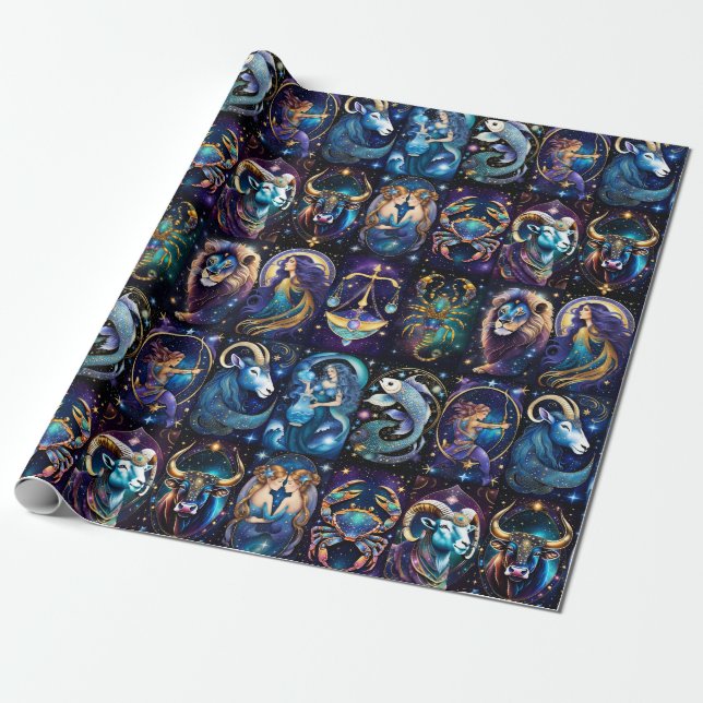 Jewel Galaxy Zodiac   Wrapping Paper (Unrolled)