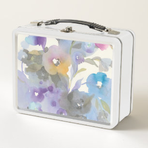 Jewel Garden   Purple Pastel Petals Metal Lunch Box