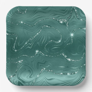 Jewel Green Emerald Glittery Glitzy  Paper Plate