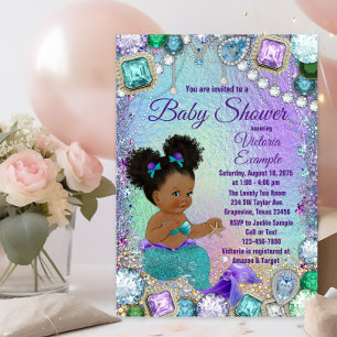 Jewel Mermaid Afro Hair Baby Shower Invitation