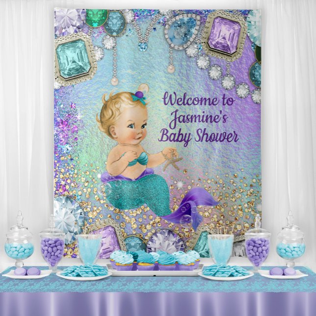 Jewel Mermaid Baby Shower Backdrop Banner Tapestry (Creator Uploaded)