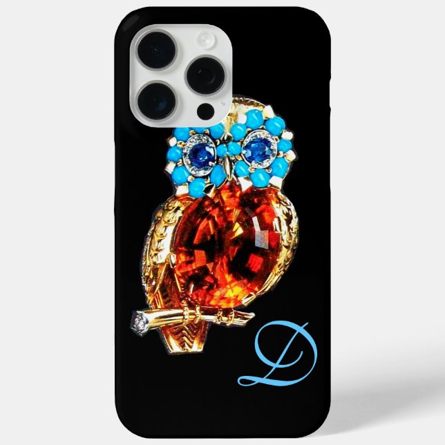 JEWEL OWL MONOGRAM Gold, Blue Turquase Topaz Case-Mate iPhone Case (Back)