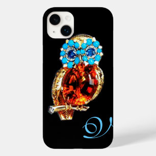 JEWEL OWL MONOGRAM Gold, Blue Turquase Topaz Case-Mate iPhone 14 Plus Case
