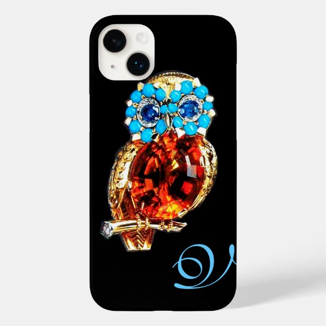 JEWEL OWL MONOGRAM Gold, Blue Turquase Topaz Case-Mate iPhone Case (Back)