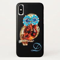JEWEL OWL MONOGRAM Gold, Blue Turquase Topaz