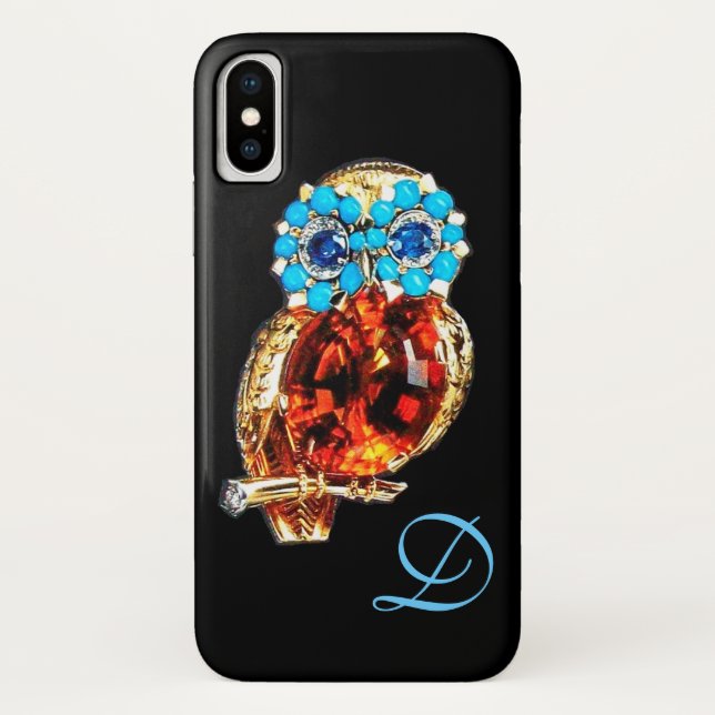 JEWEL OWL MONOGRAM Gold, Blue Turquase Topaz Case-Mate iPhone Case (Back)