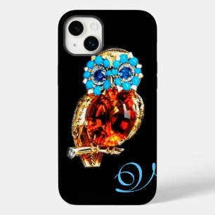 JEWEL OWL MONOGRAM Gold, Blue Turquase Topaz iPhone 14 Plus Case