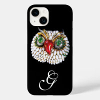 JEWEL OWL MONOGRAM ,Gold,Green Emerald ,opale