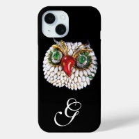 JEWEL OWL MONOGRAM ,Gold,Green Emerald ,opale