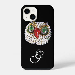 JEWEL OWL MONOGRAM ,Gold,Green Emerald ,opale iPhone 14 Case