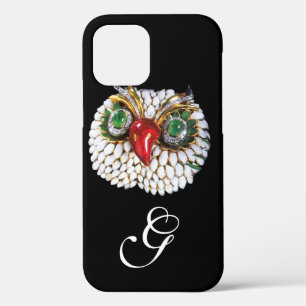 JEWEL OWL MONOGRAM ,Gold,Green Emerald ,opale iPhone 12 Case