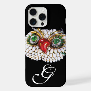 JEWEL OWL MONOGRAM ,Gold,Green Emerald ,opale iPhone 15 Pro Max Case