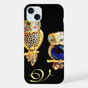 JEWEL OWLS,Gold, Blue Sapphire ,Topaz White Pearl iPhone 15 Plus Case