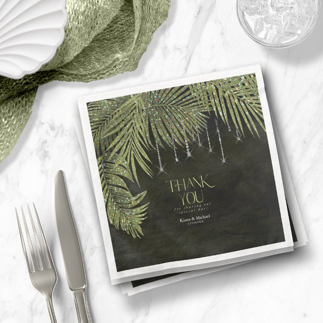 Jewel Palm Leaf Thank You Green ID830 Napkin (Creator Uploaded)