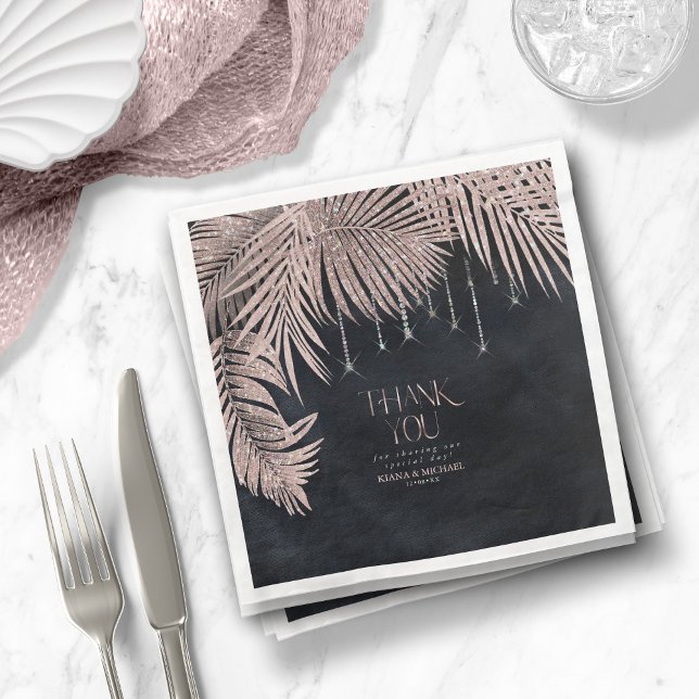 Jewel Palm Leaf Thank You Rose Gold ID830 Napkin (Creator Uploaded)