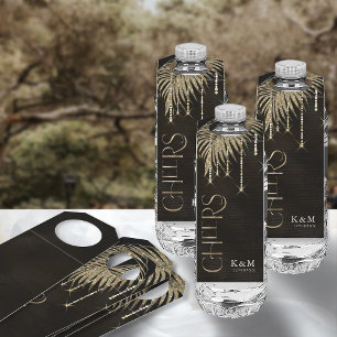 Jewel Palm Leaf Wedding Cheers Gold ID830 Bottle Tag