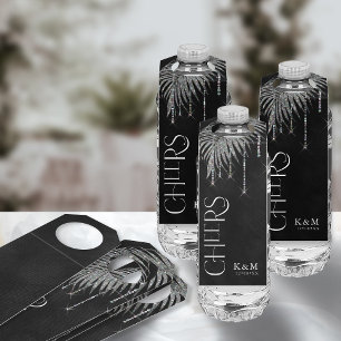 Jewel Palm Leaf Wedding Cheers Silver ID830 Bottle Tag