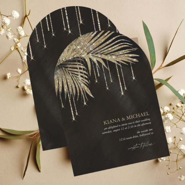 Jewel Palm Leaf Wedding Gold Arch ID830 Invitation (Creator Uploaded)