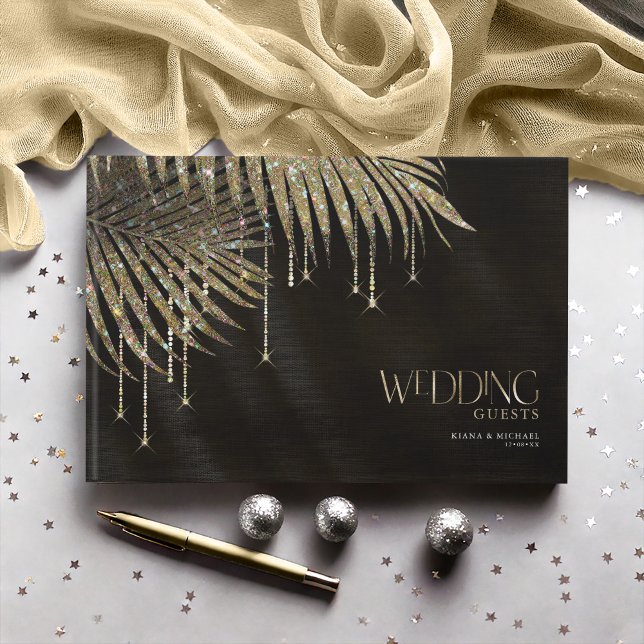 Jewel Palm Leaf Wedding Gold ID830 Guest Book (Creator Uploaded)