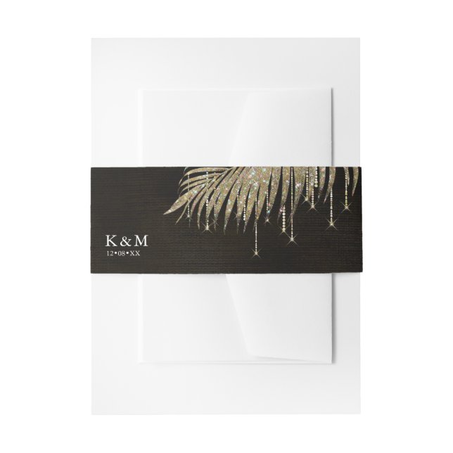 Jewel Palm Leaf Wedding Gold ID830 Invitation Belly Band (Front Example)