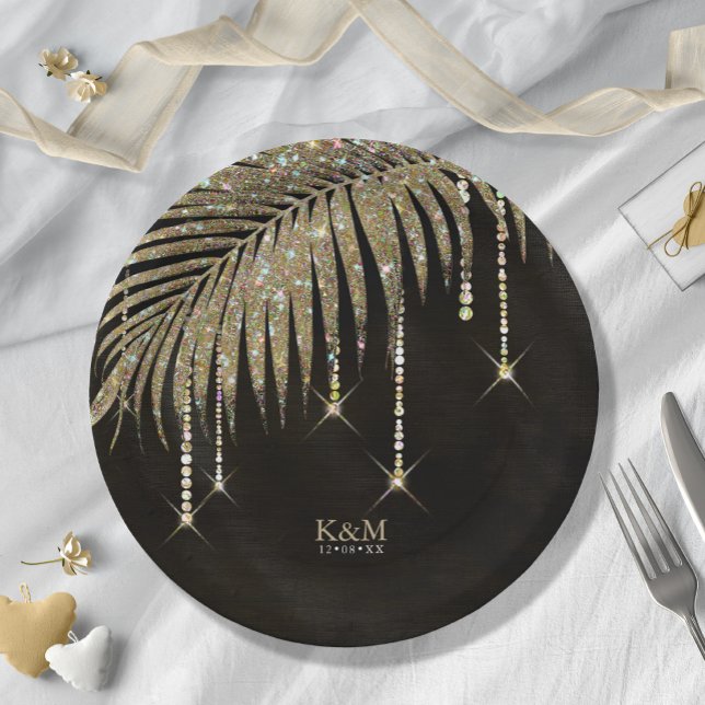 Jewel Palm Leaf Wedding Gold ID830 Paper Plate (Creator Uploaded)