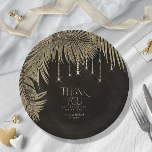 Jewel Palm Leaf Wedding Gold V2 ID830 Paper Plate