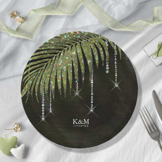 Jewel Palm Leaf Wedding Green ID830 Paper Plate (Creator Uploaded)