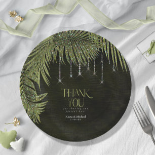 Jewel Palm Leaf Wedding Green V2 ID830 Paper Plate