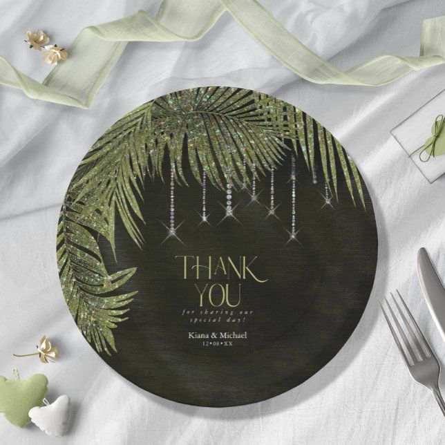 Jewel Palm Leaf Wedding Green V2 ID830 Paper Plate (Creator Uploaded)