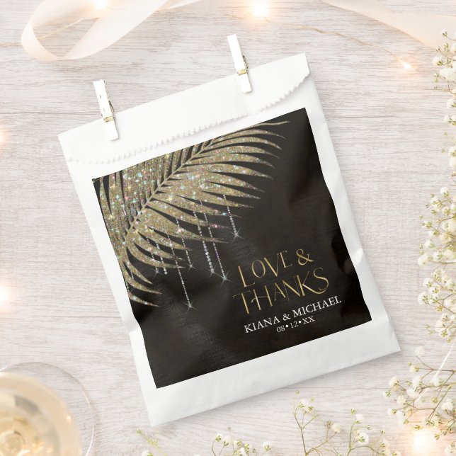 Jewel Palm Leaf Wedding Love Thanks Gold ID83 Favour Bags (Clipped)