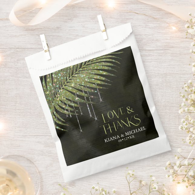 Jewel Palm Leaf Wedding Love Thanks Green ID83 Favour Bags (Clipped)