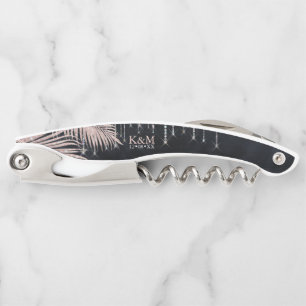 Jewel Palm Leaf Wedding Party Rose Gold/Nvy ID830 Corkscrew