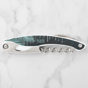 Jewel Palm Leaf Wedding Party Teal ID830 Corkscrew