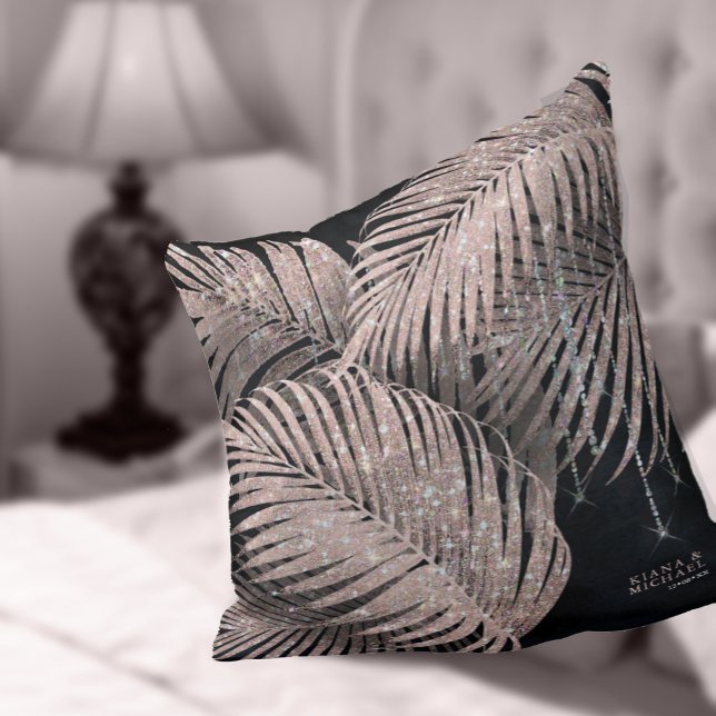 Jewel Palm Leaf Wedding Rose Gold/Navy ID830 Cushion (Creator Uploaded)