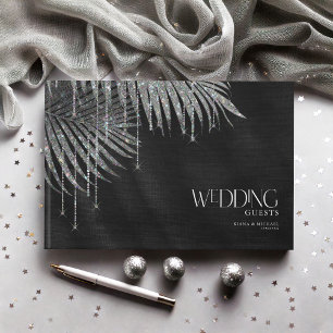 Jewel Palm Leaf Wedding Silver ID830 Guest Book