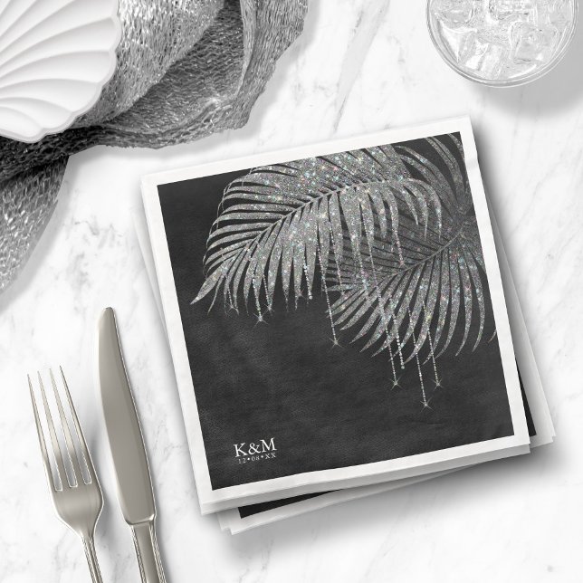 Jewel Palm Leaf Wedding Silver ID830  Napkin (Creator Uploaded)