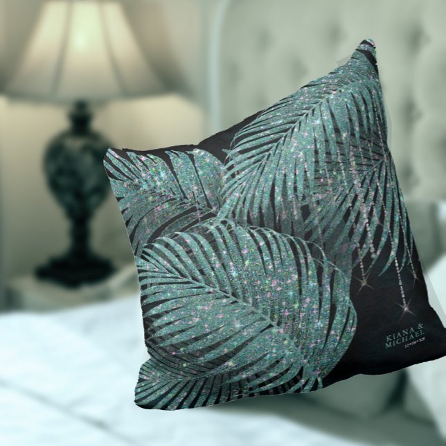 Jewel Palm Leaf Wedding Teal ID830 Cushion (Creator Uploaded)
