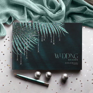 Jewel Palm Leaf Wedding Teal ID830 Guest Book